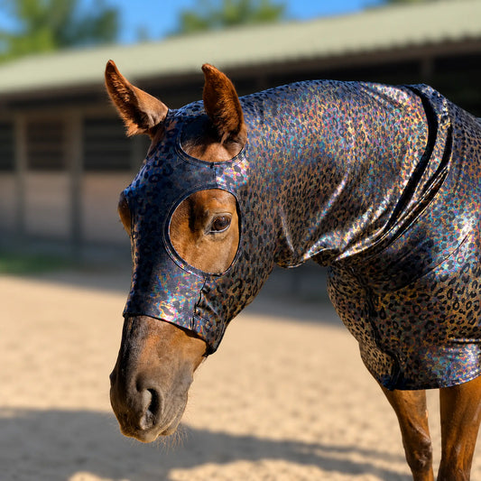 Hologram leopard full body sleazy horse left side showing fitment of face