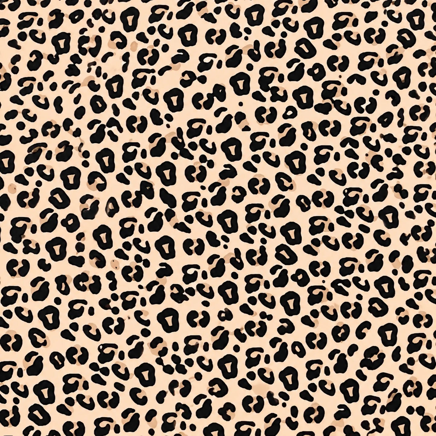 A seamless leopard print pattern featuring irregular black spots on a warm beige background.