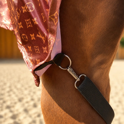 LV faceless full body sleazy horse leg view showing hardware and strap for the rear leg
