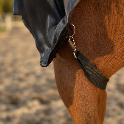 metallic black faceless full body sleazy horse leg straps view with hardware