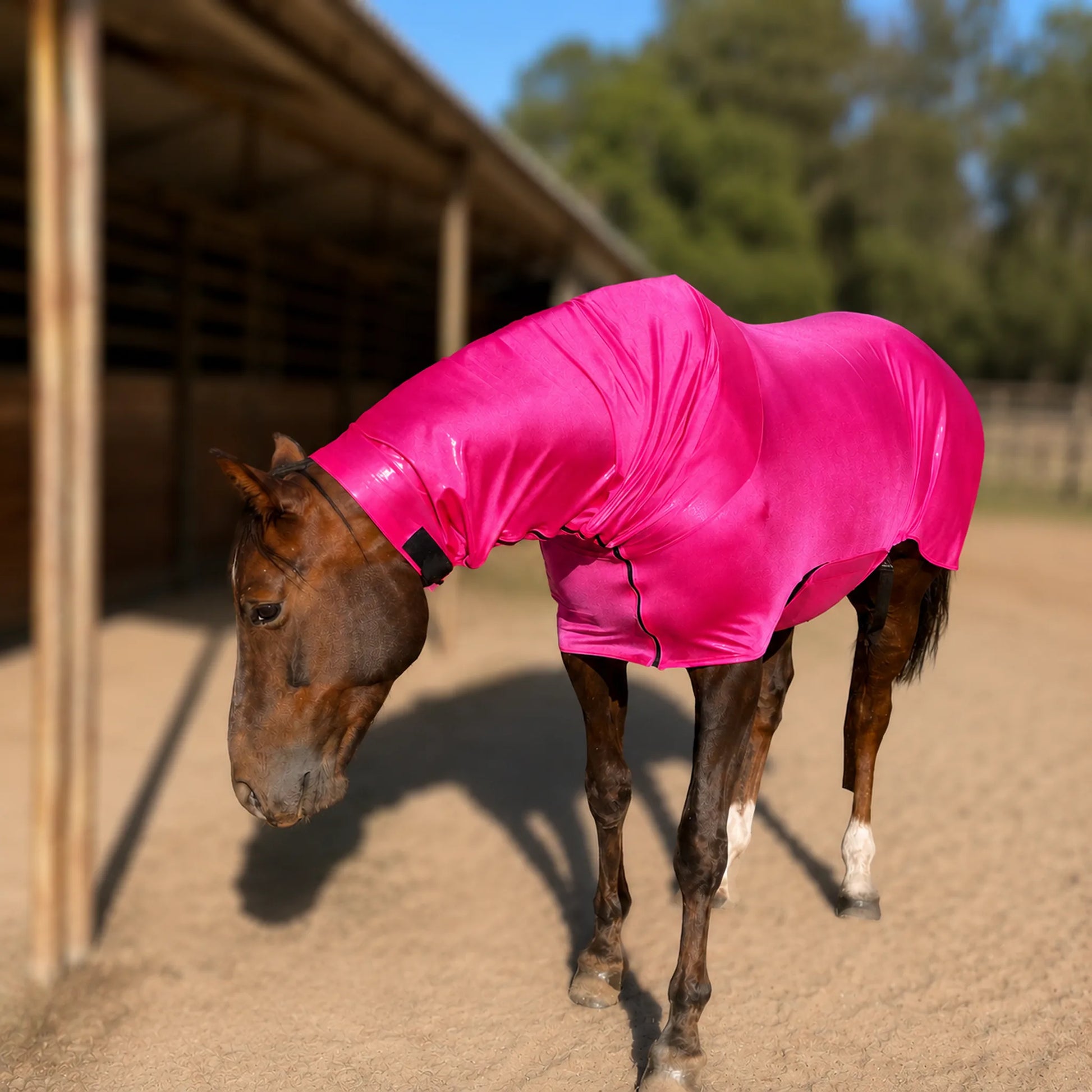 metallic hot pink faceless full body sleazy horse left view showing full body of horse