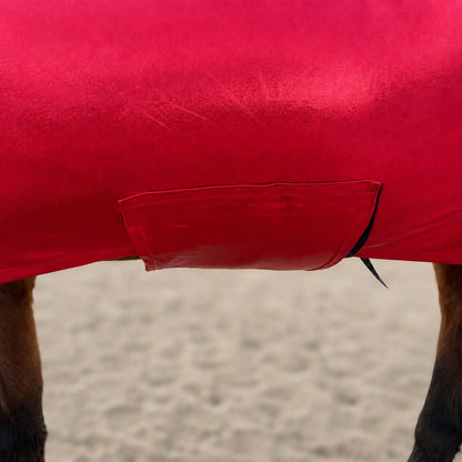 shiny metallic red faceless full body horse belly view 
