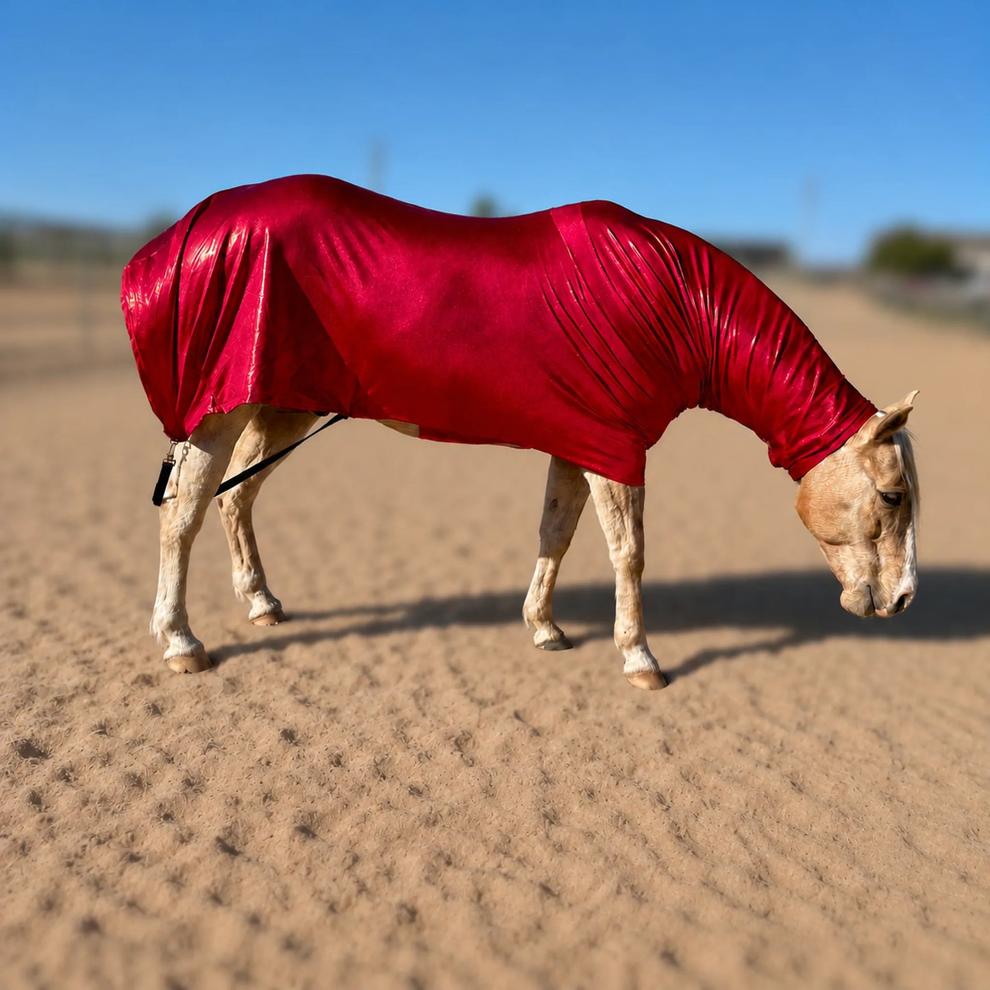 Metallic red faceless full body sleazy horse right side view