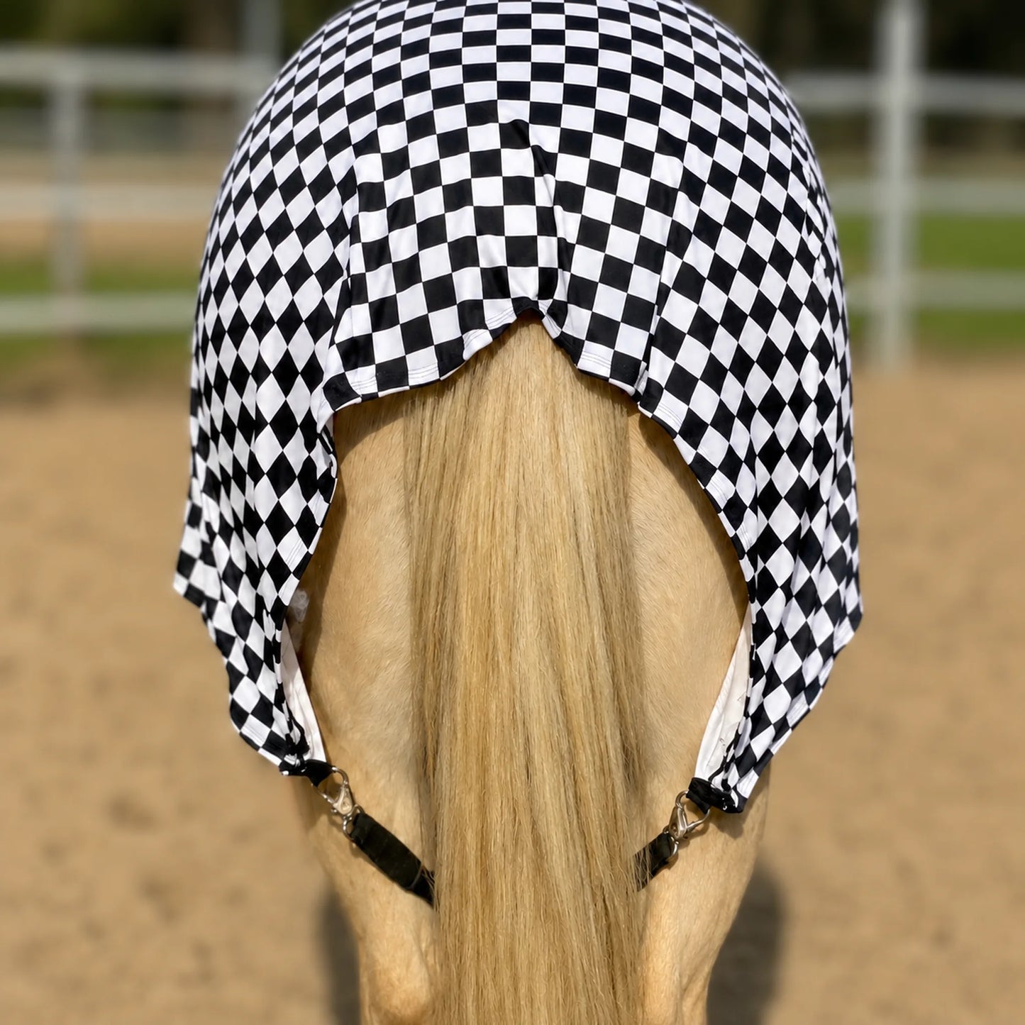checkered black and white faceless full body sleazy back facing. 