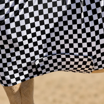 checkered black and white faceless full body sleazy belly view. 