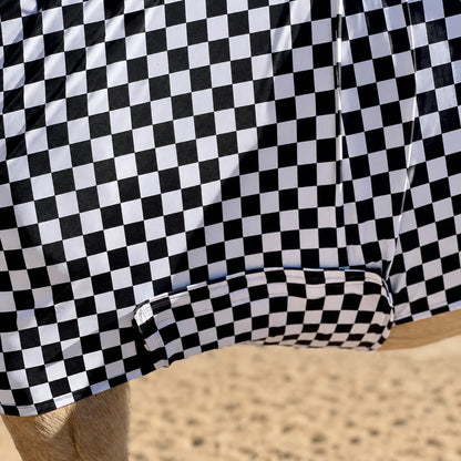 Print checkered black and white full body sleazy horse belly view
