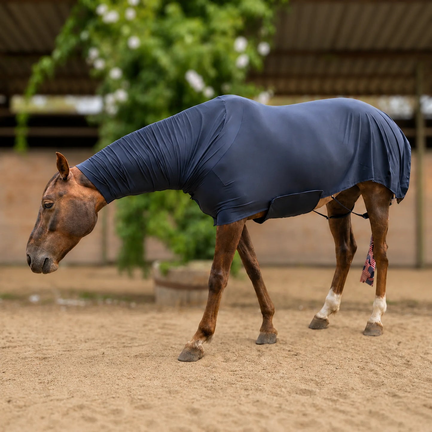 black superflex compression faceless full body sleazy horse left full body view.