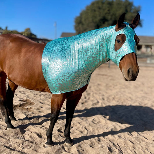 Teal Leopard Sleazy hood from www.slickhorseware.com