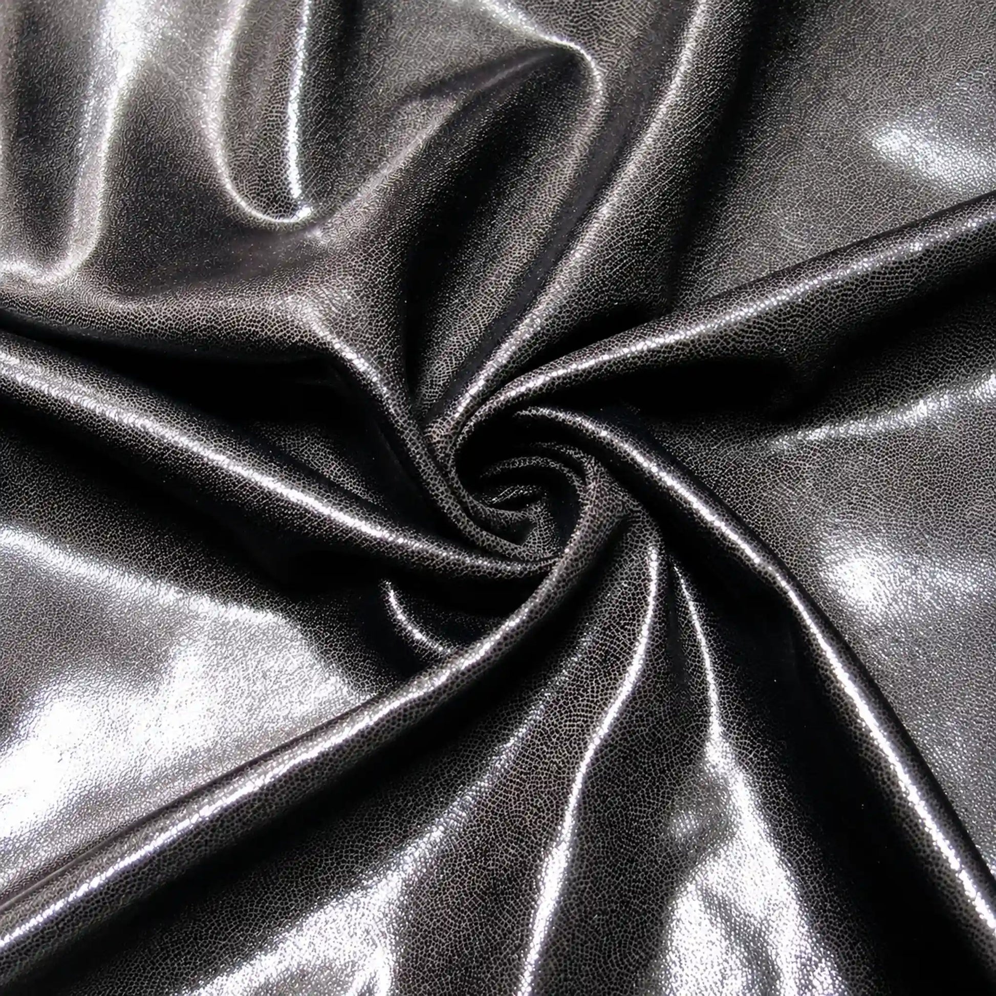 Close-up of metallic black fabric with folds