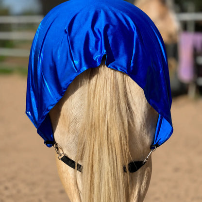 metallic royal blue faceless full body sleazy horse back view